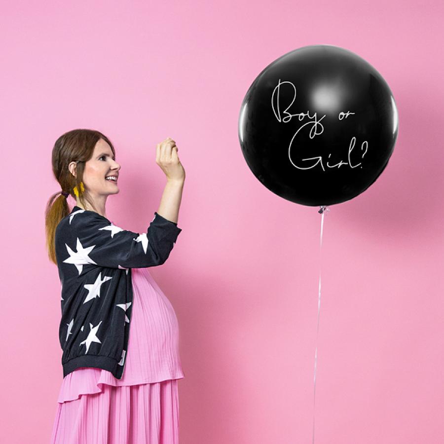 Ballon géant 1 mètre noir Baby Shower fille confettis