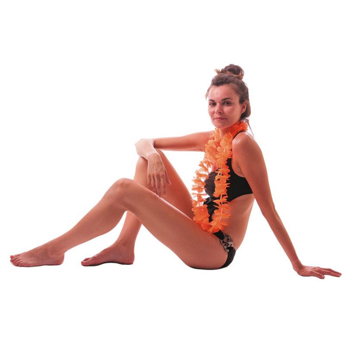 Collier hawai fleurs orange fluo