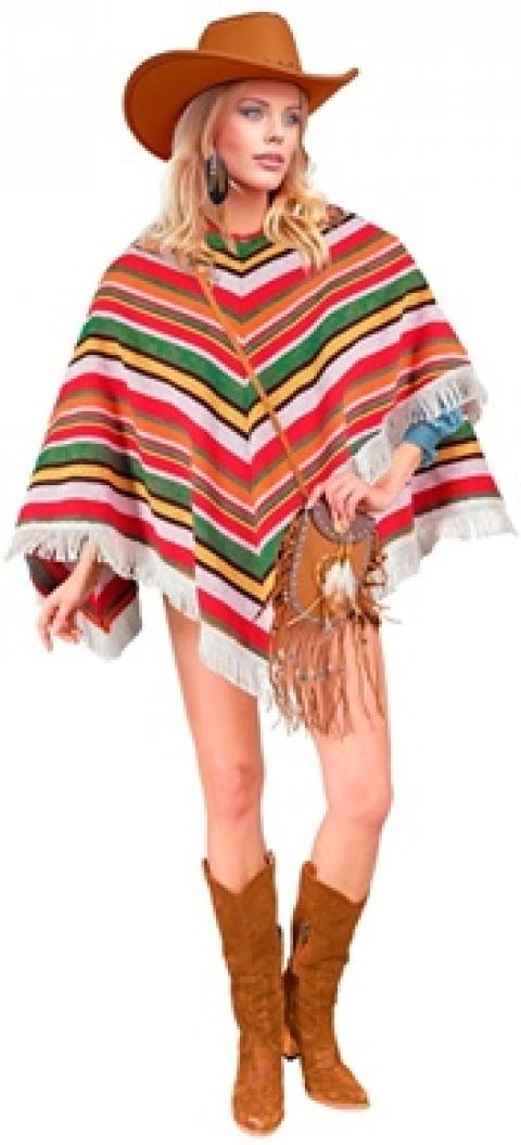 Poncho mexicain coloré à mailles et franges qualité supérieure