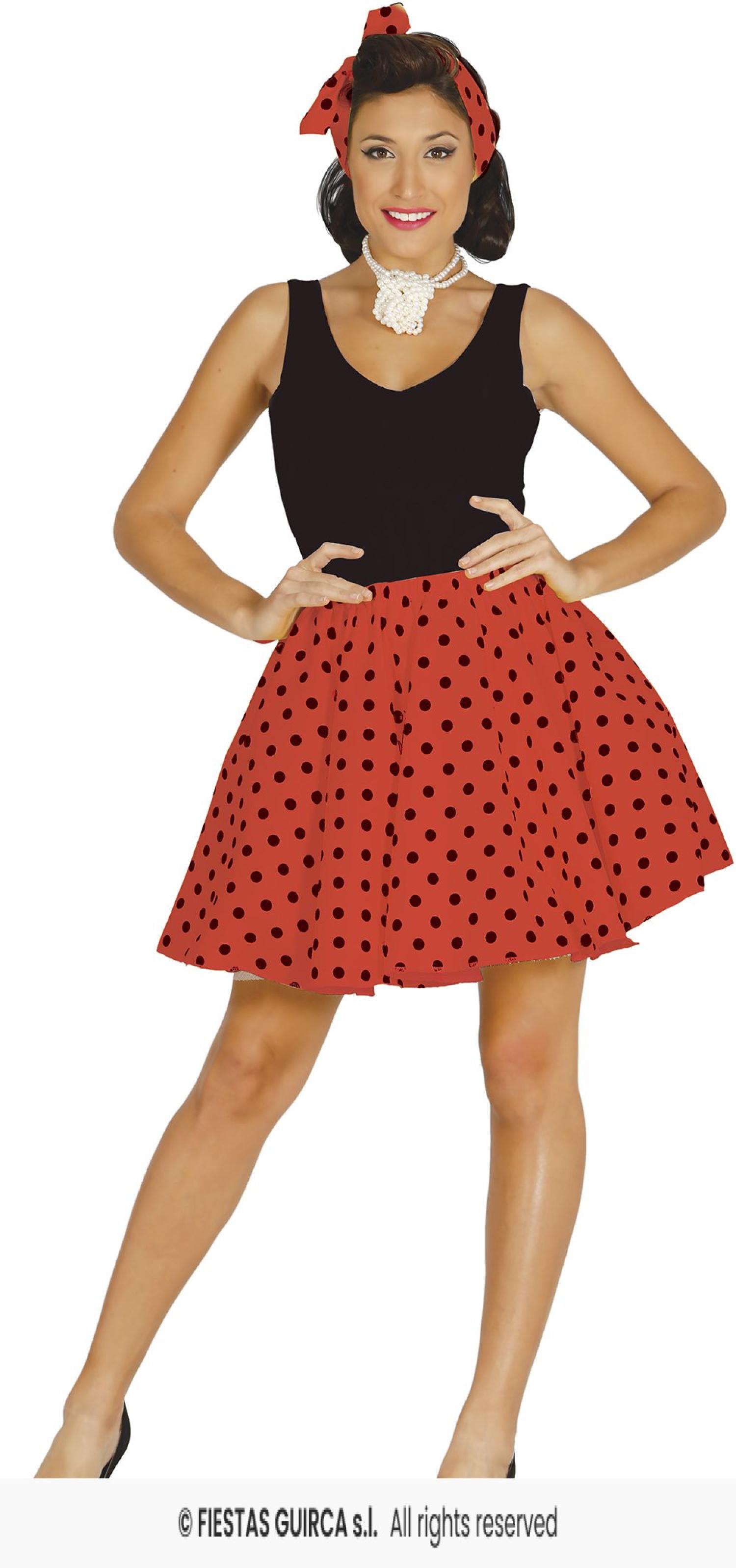 Jupe rouge à pois noir années 50 pin up avec jupon