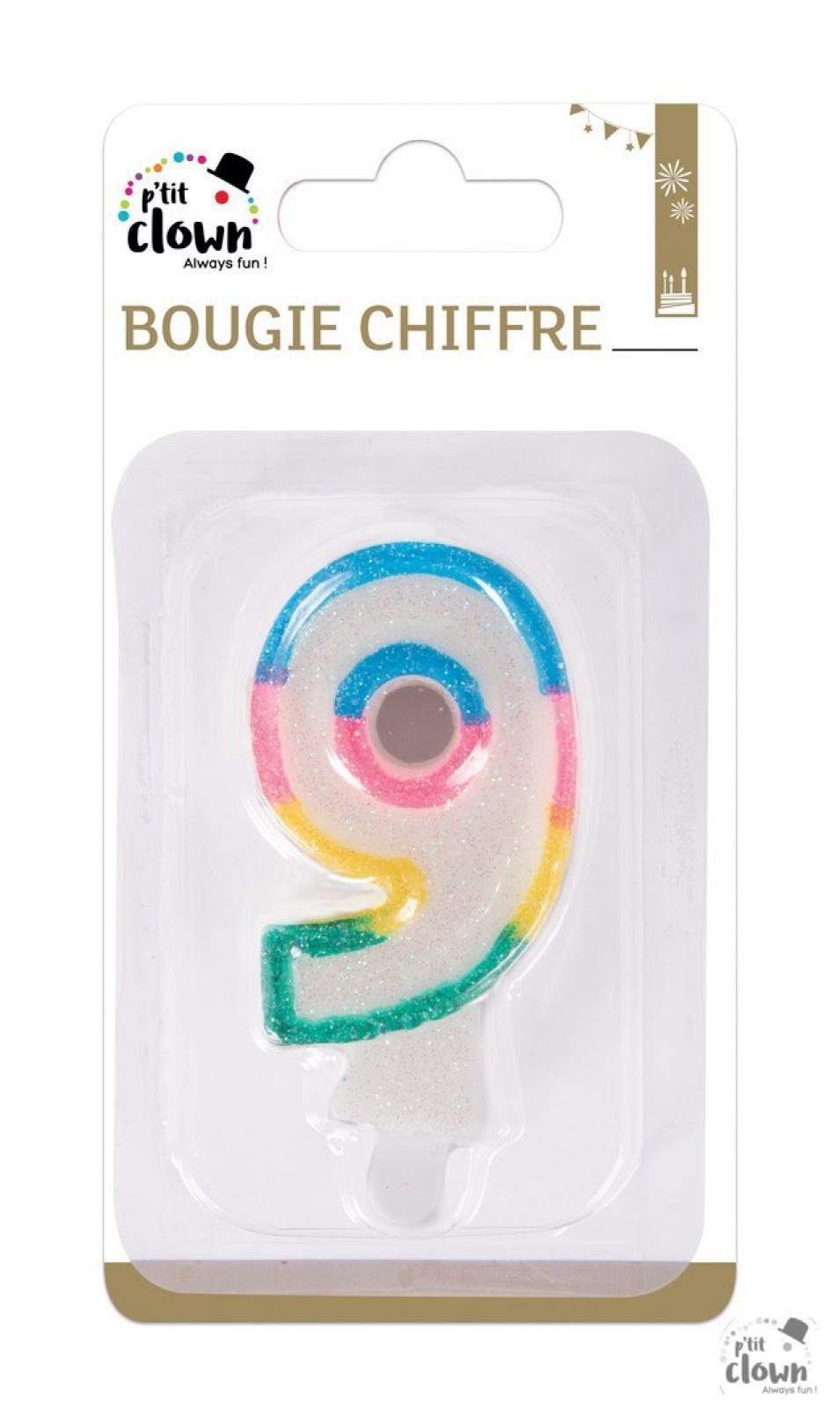 Bougie paillettes chiffre 9