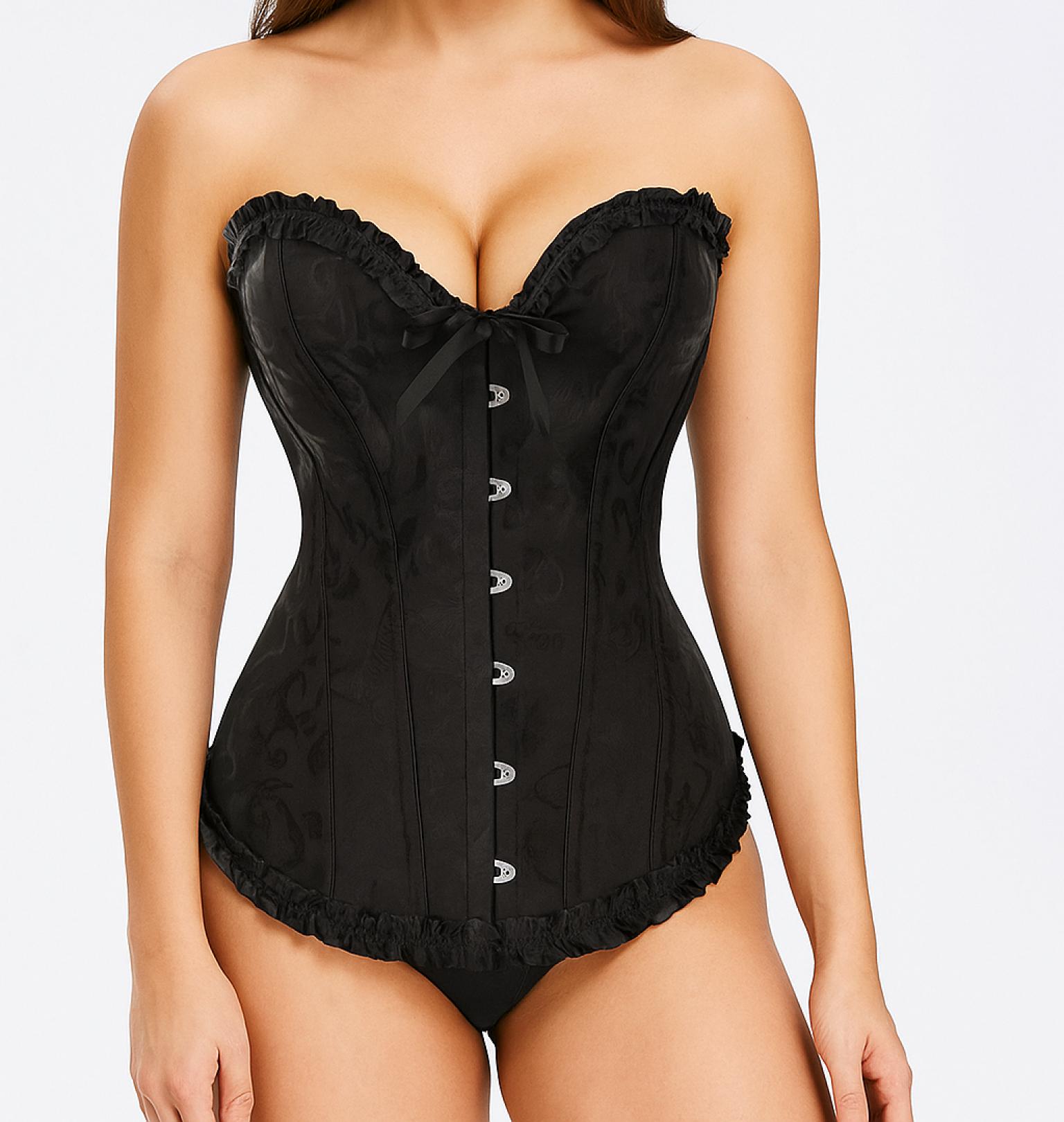 Corset bustier noir à agrafes et lassets gothique à motifs taille XS