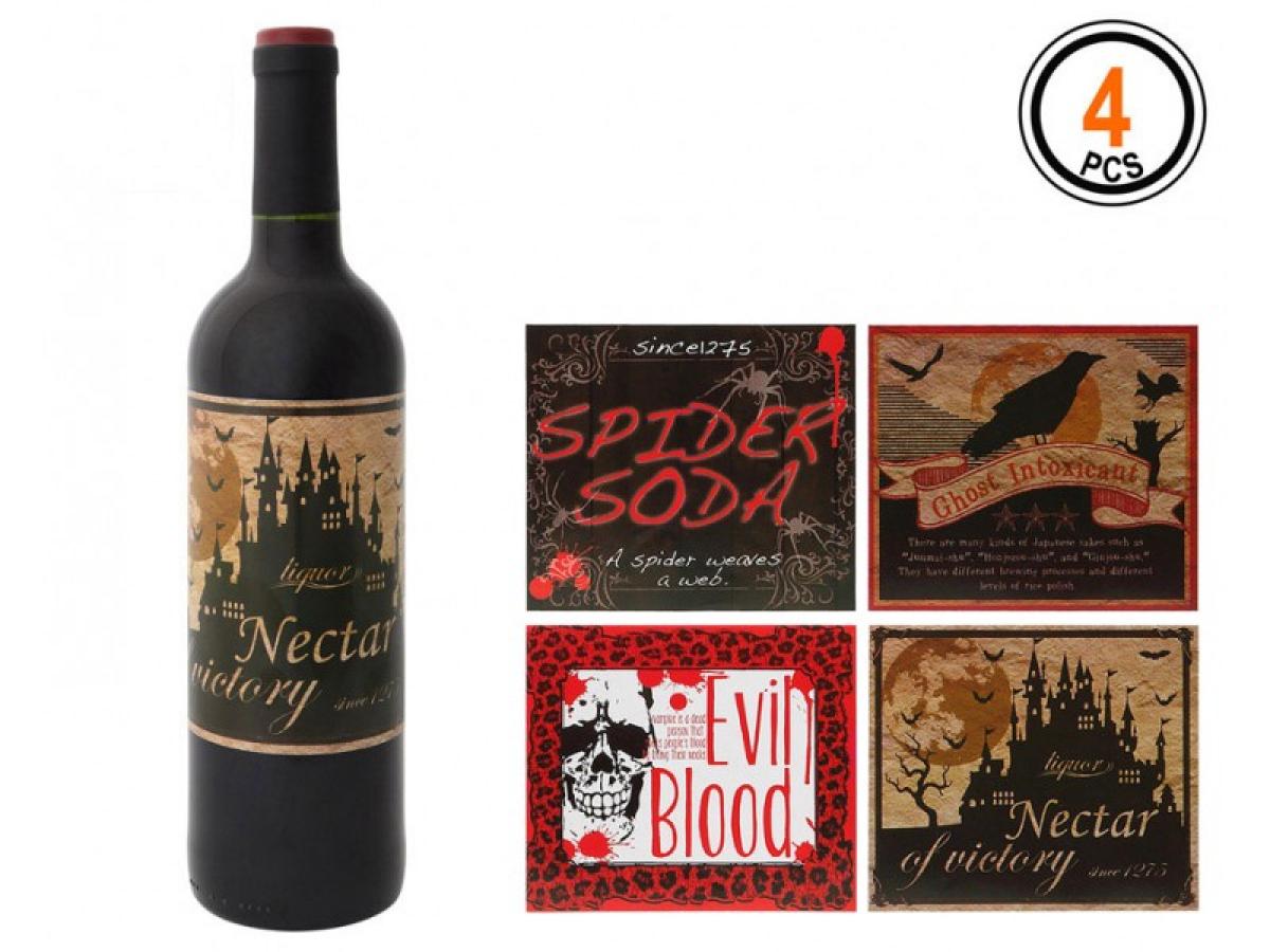 4 étiquettes pour bouteilles Halloween