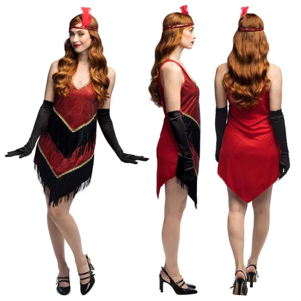 Robe charleston rouge avec franges noires taille M/L