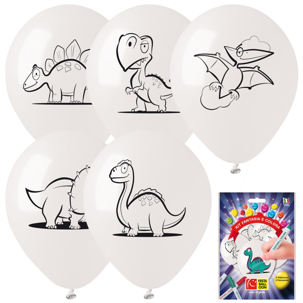 Kit 5 ballons à colorier Dinosaures