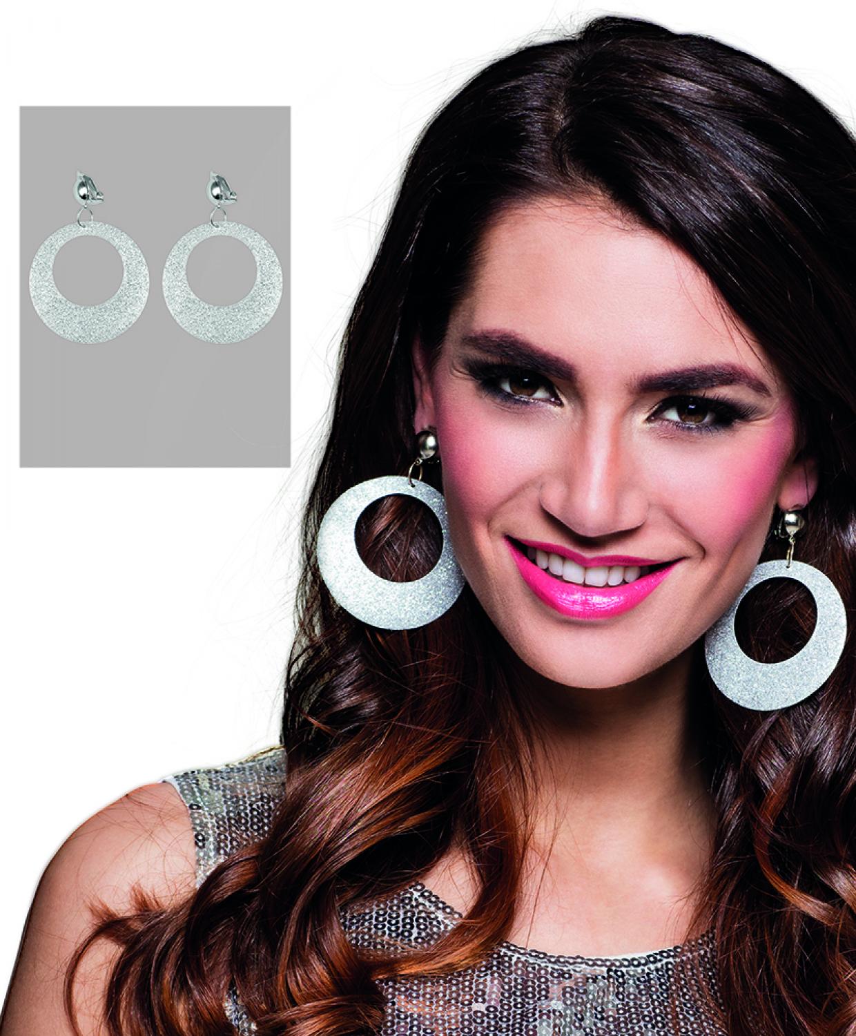 Boucles d'oreilles disco à paillettes argent