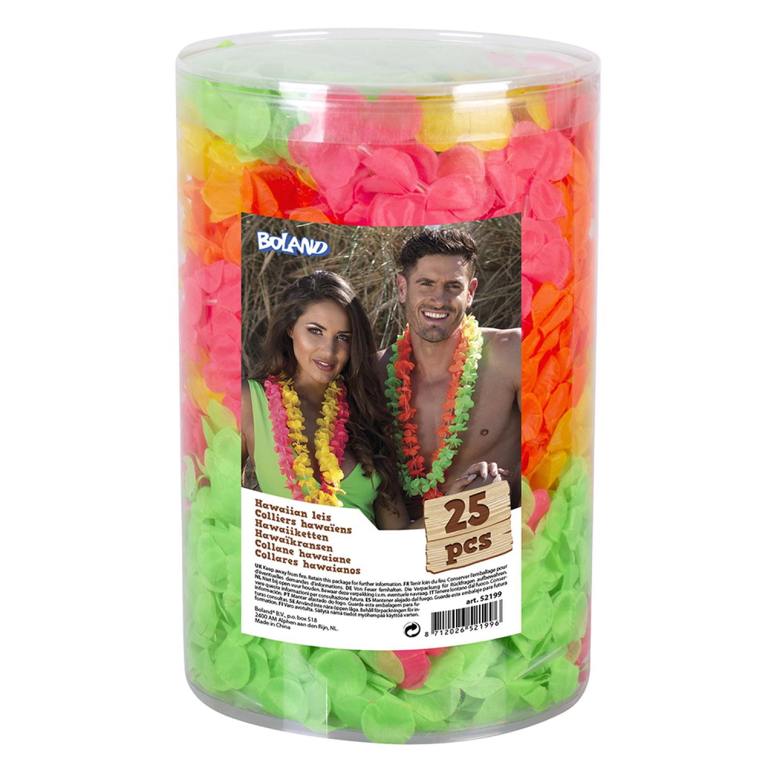 Set de 25 colliers fleurs hawai fluo assortis