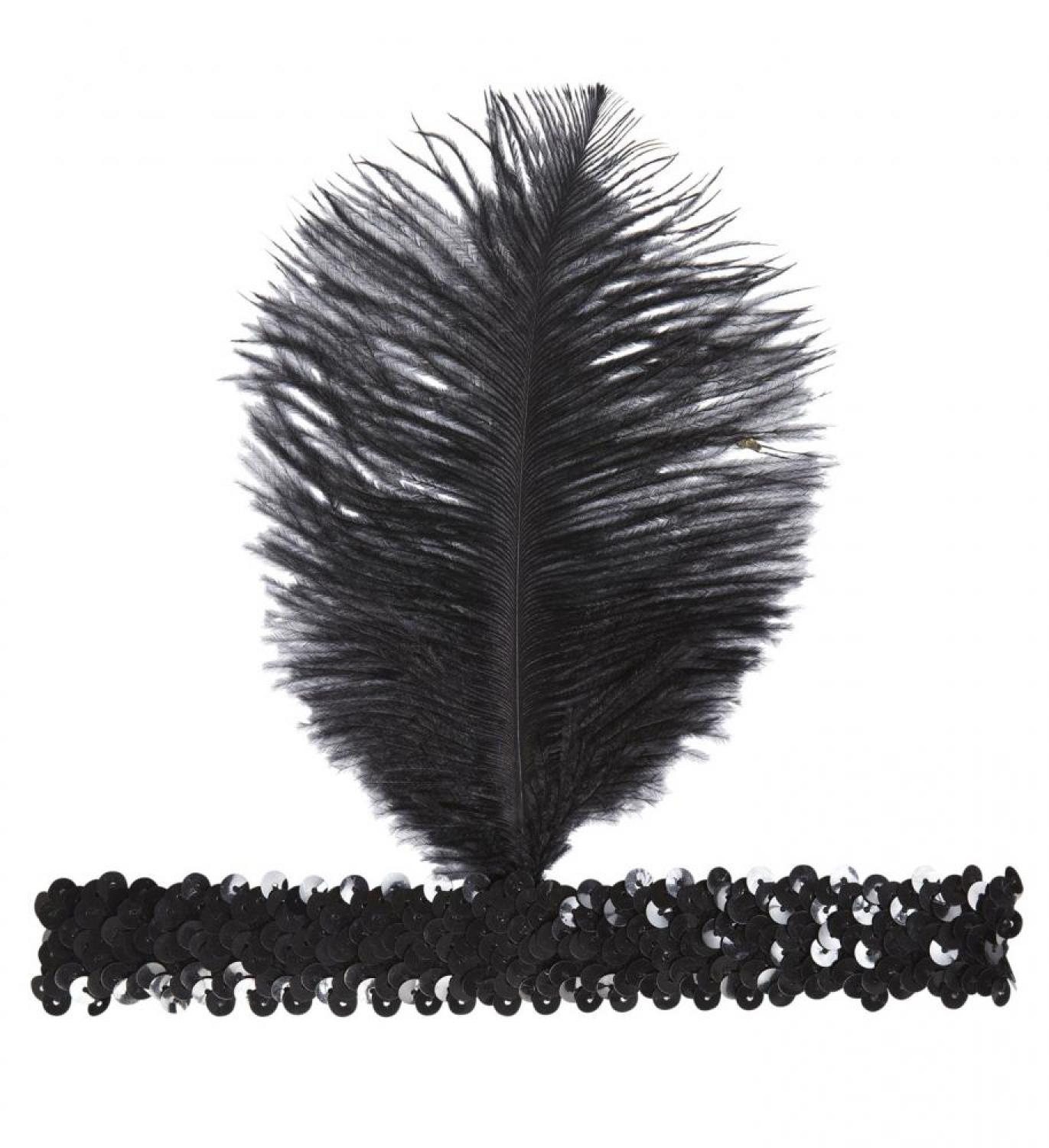 Bandeau charleston noir plume noire