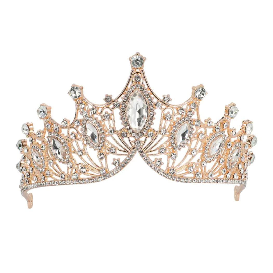 Diadème tiare métal or avec pierres diamants incrustées