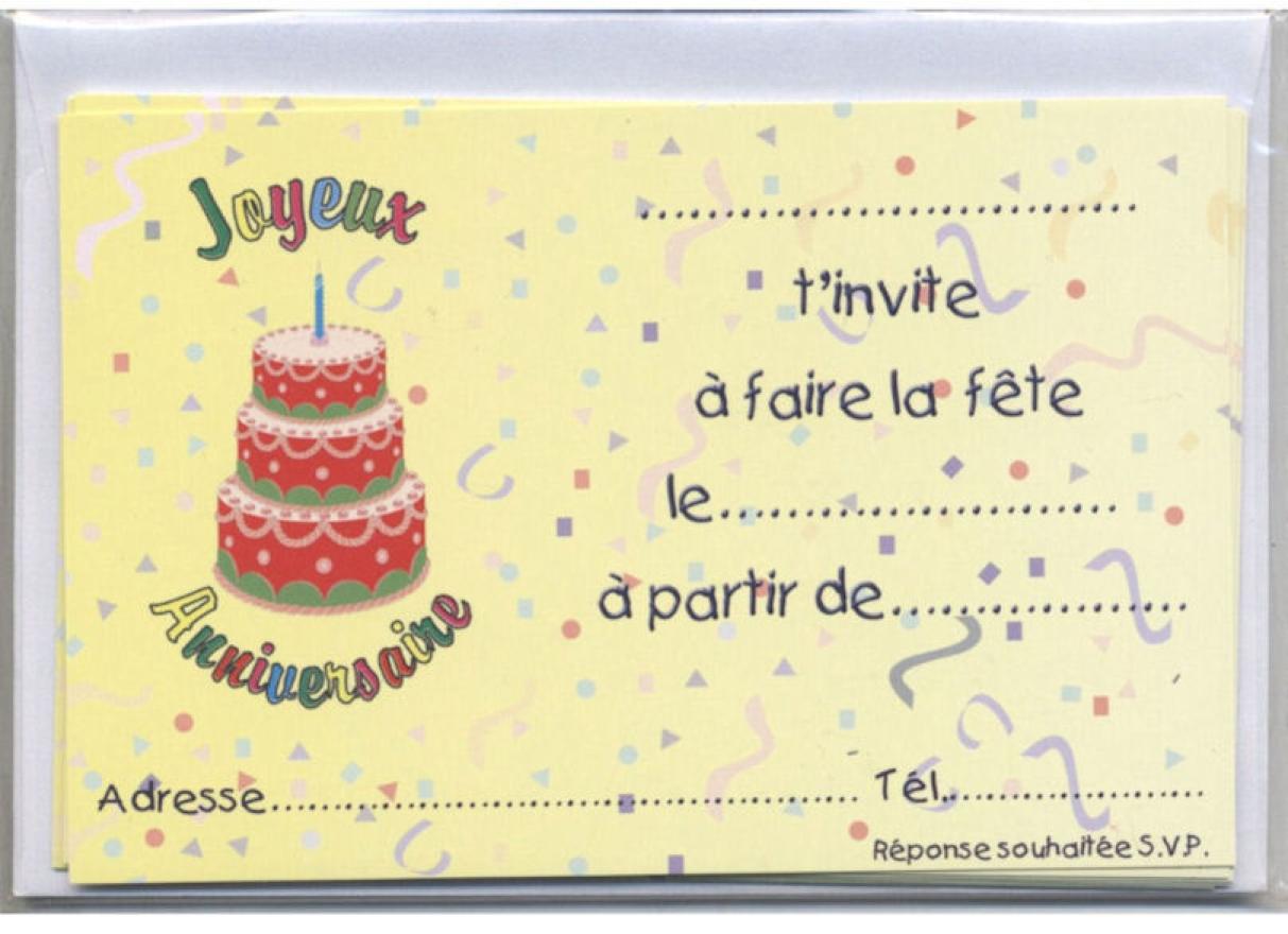 6 cartes invitation pour anniversaire