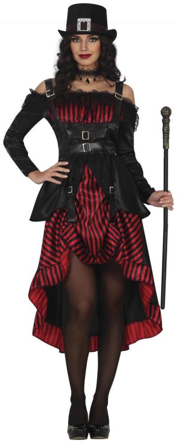 Femme gothique rouge et noir satinée taille M