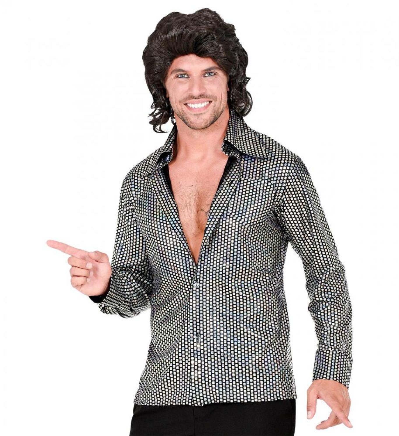Chemise disco holographique argent taille XXL