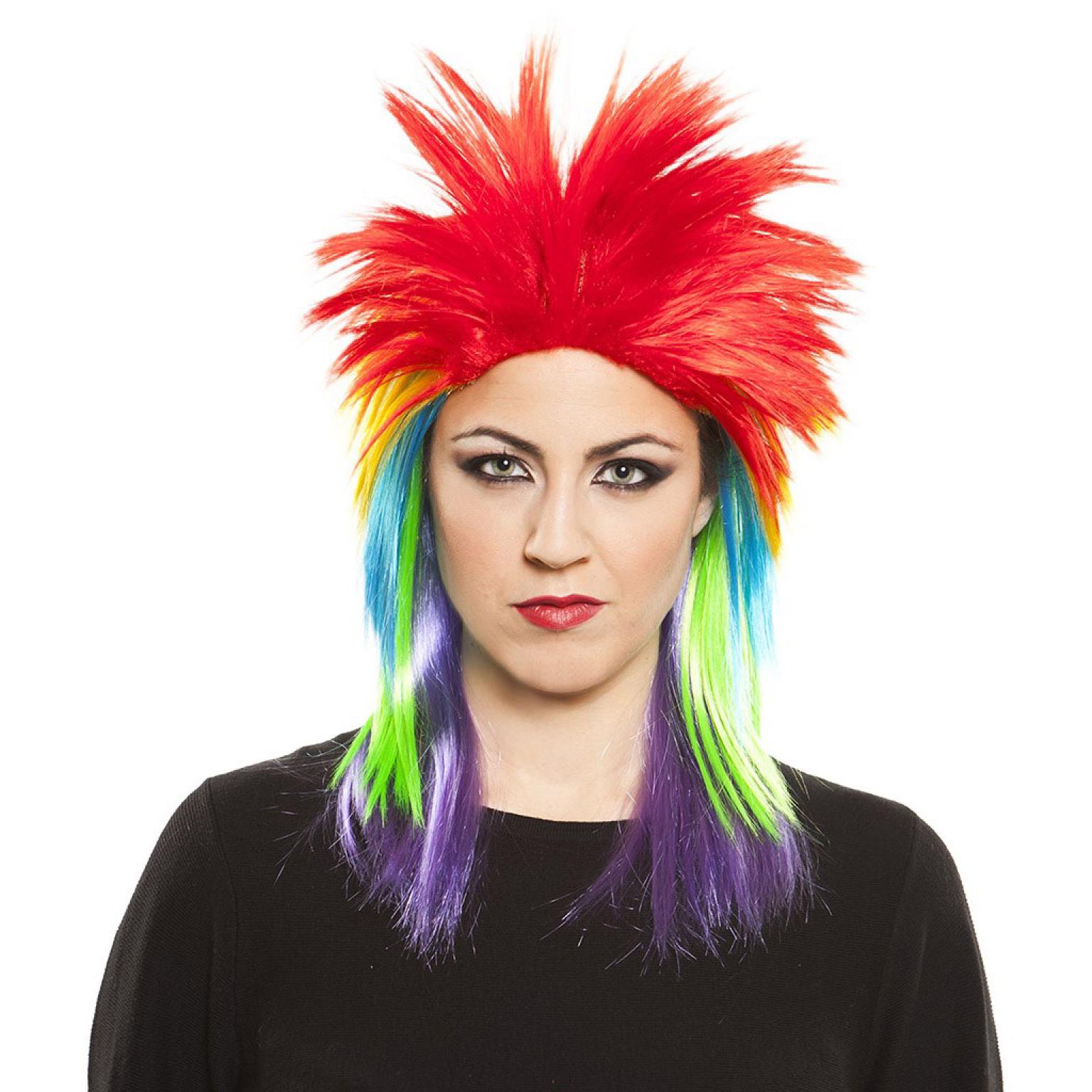 Perruque punk ébouriffée multicolore coupe mulet