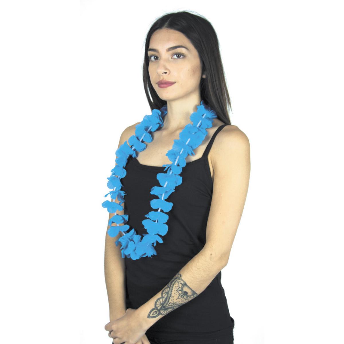 Collier hawai fleurs bleu turquoise