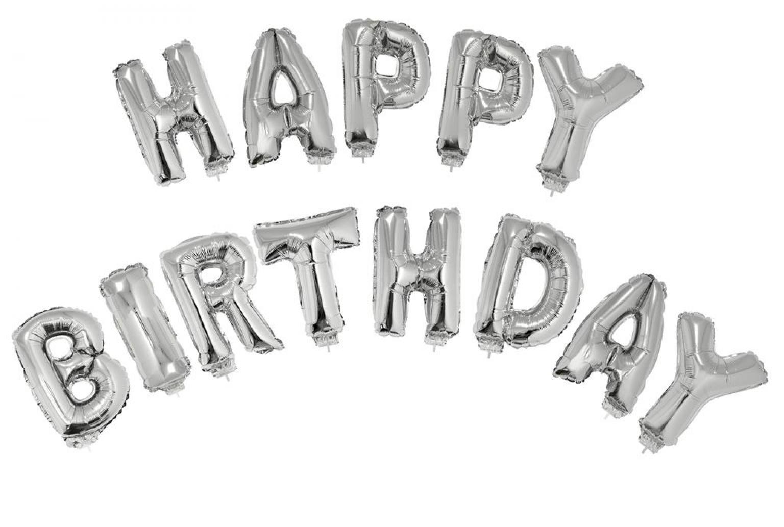 Guirlande ballons mylar Happy Birthday argent