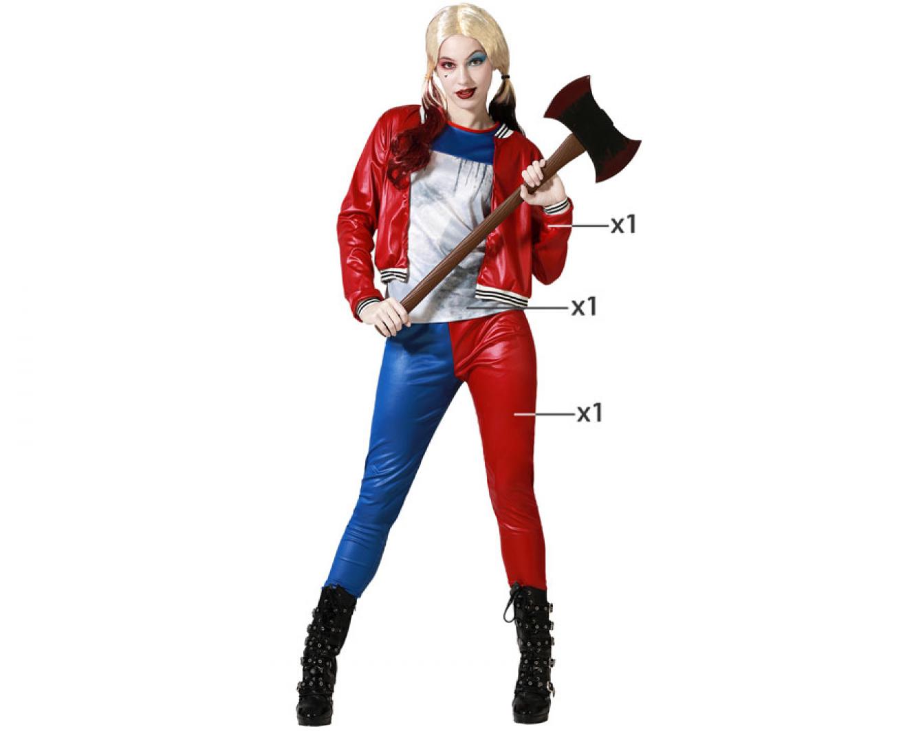 Femme arlequin Harley Quinn rouge et bleu long taille M/L