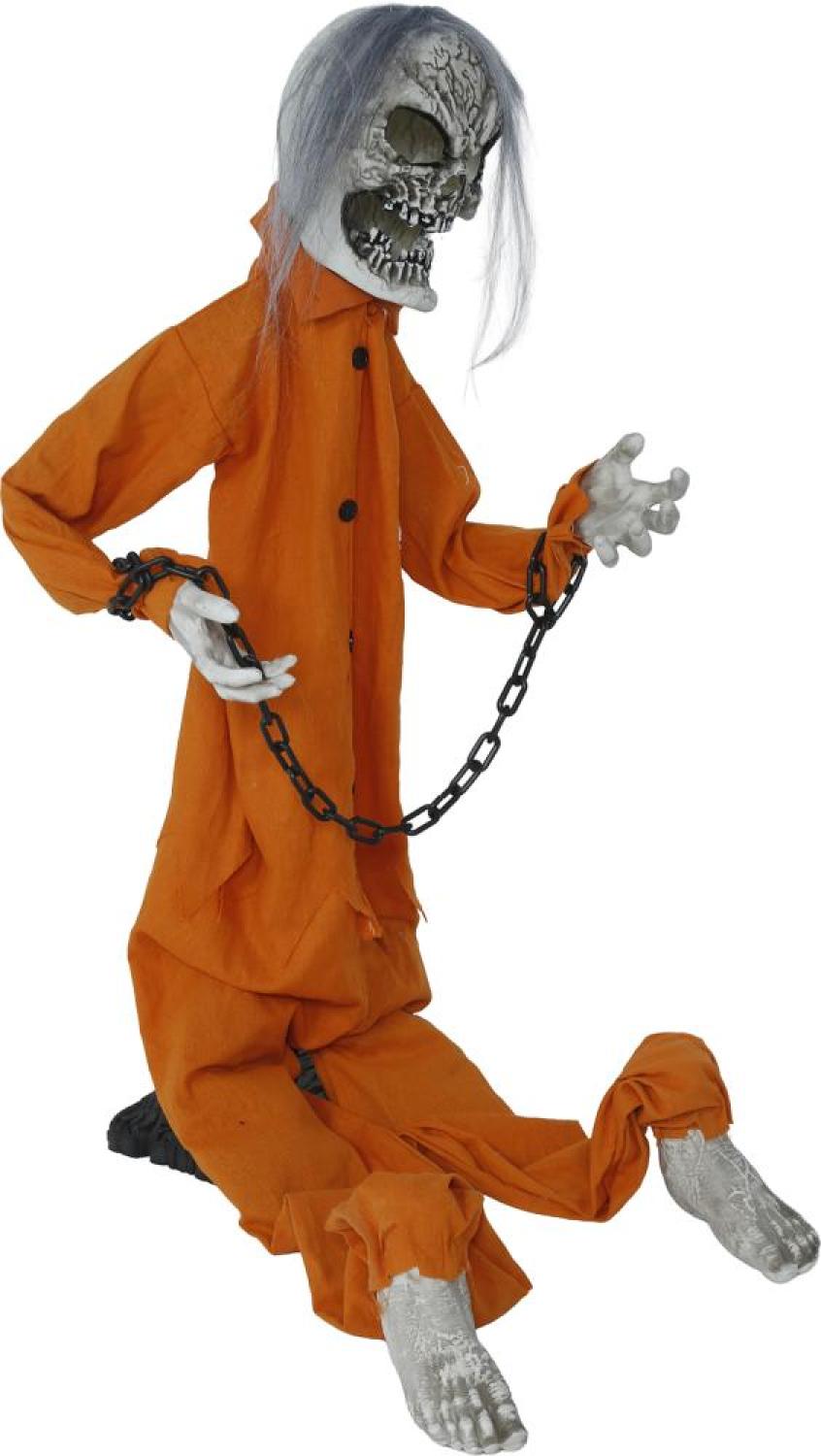 Prisonnier orange zombie animatronic automate 160cm lumineux sonore animé