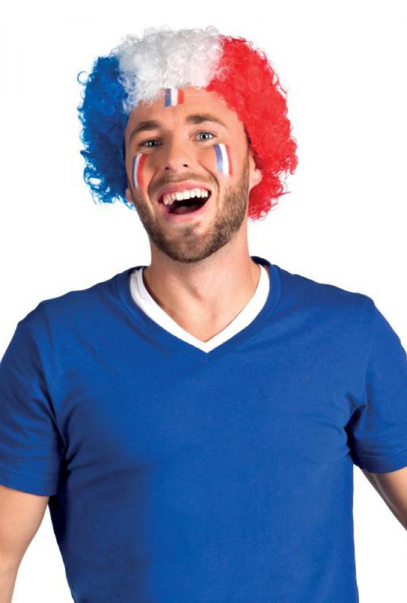 Perruque pop bleu blanc rouge