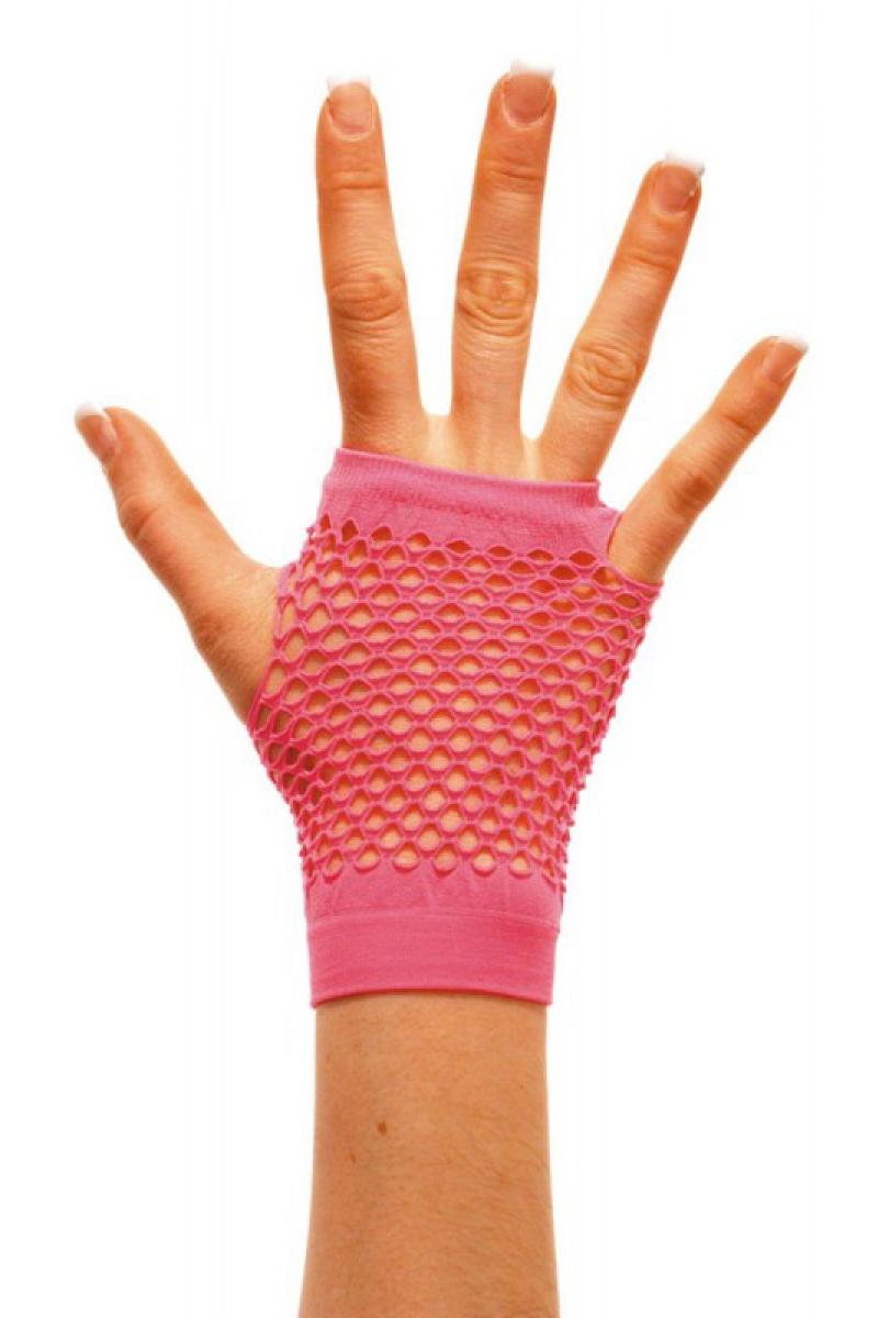 Mitaines courtes fluo rose résille
