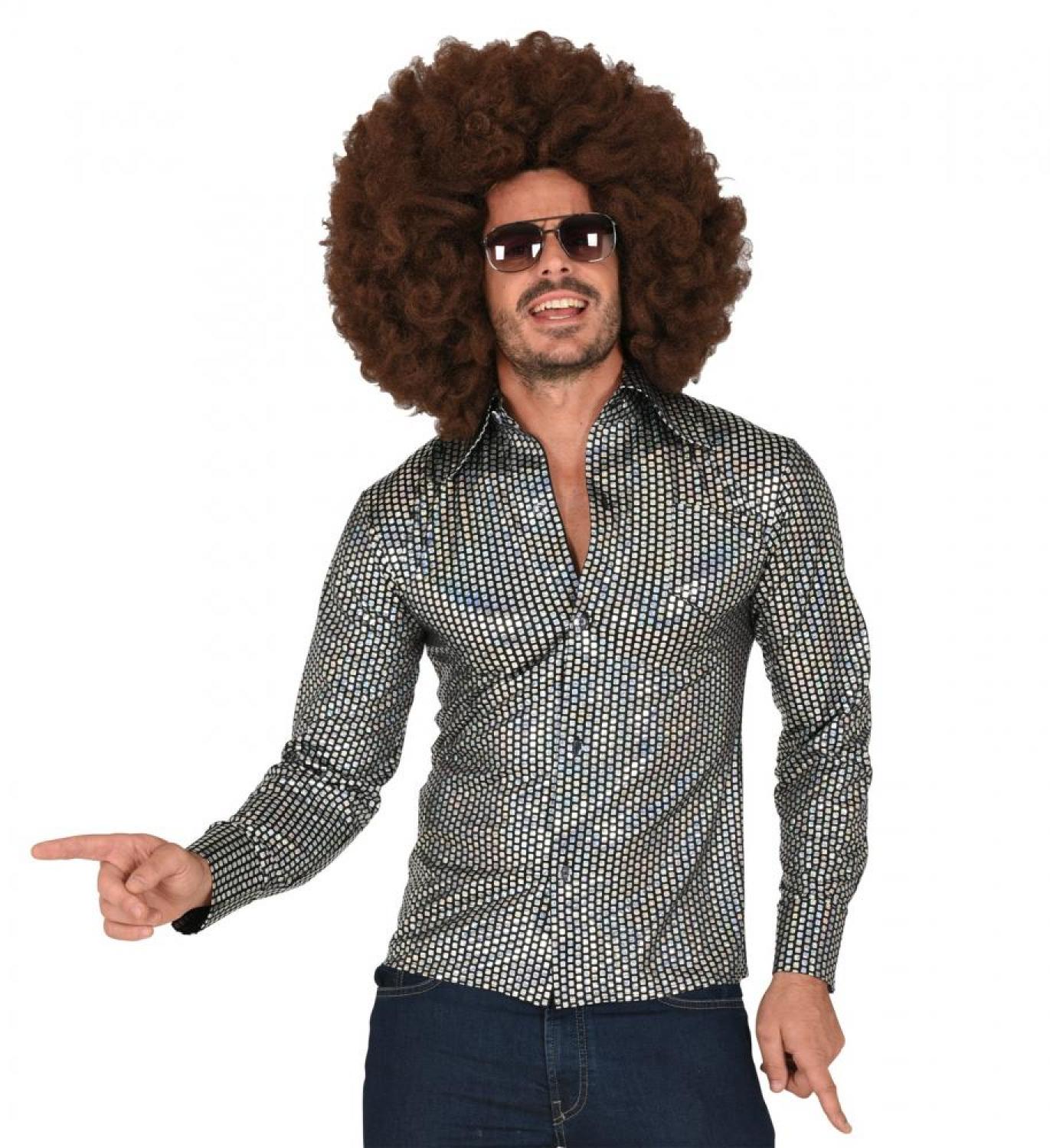 Chemise disco holographique argent taille S/M