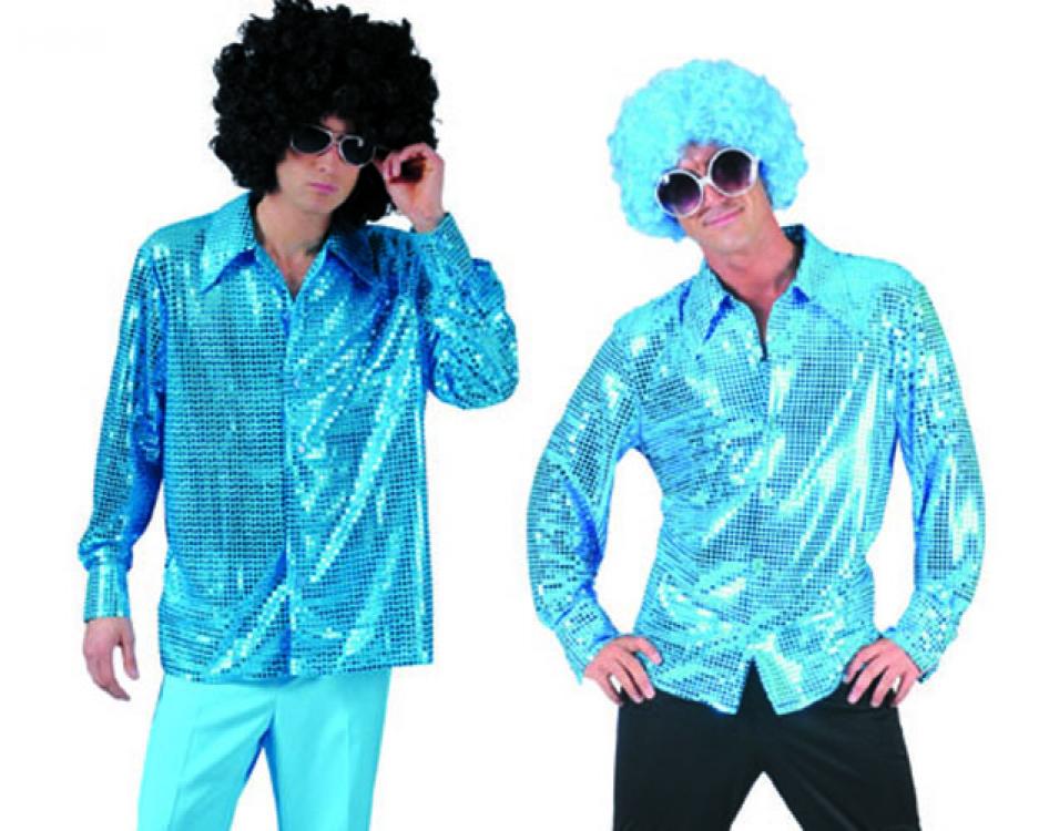 Chemise disco paillettes turquoise taille XL