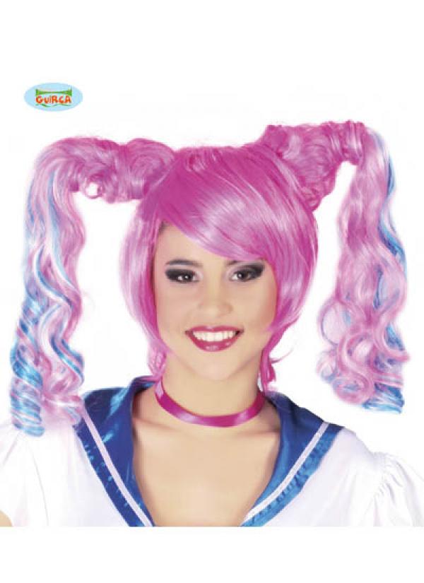 Perruque Manga rose/bleu