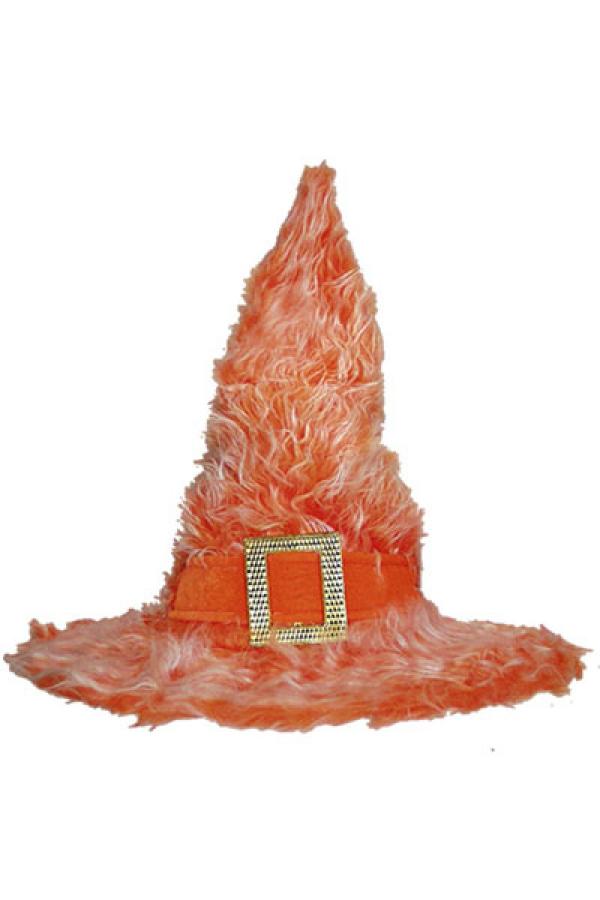 Chapeau sorcière peluche orange