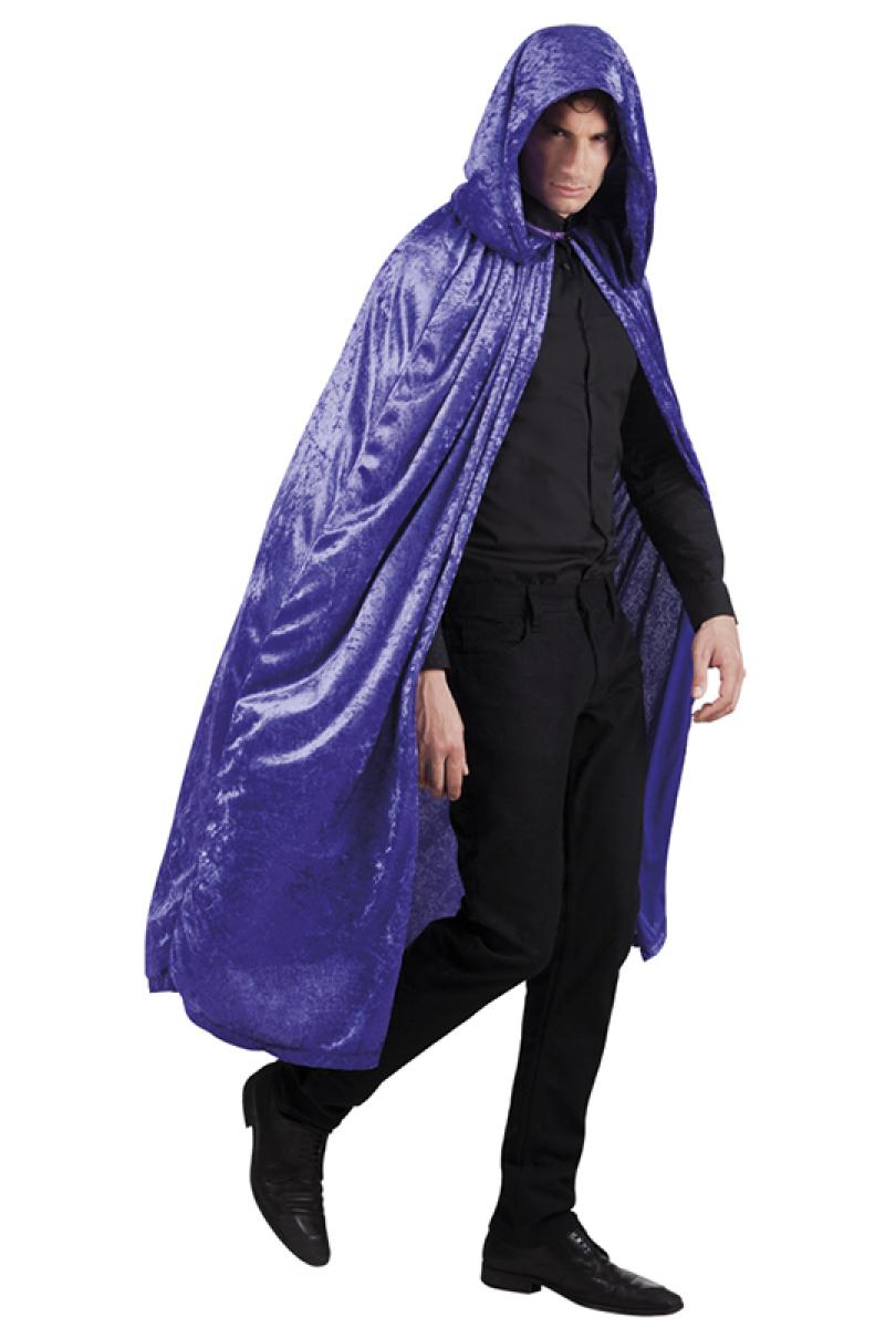 Cape violette à capuche aspect velours 170cm