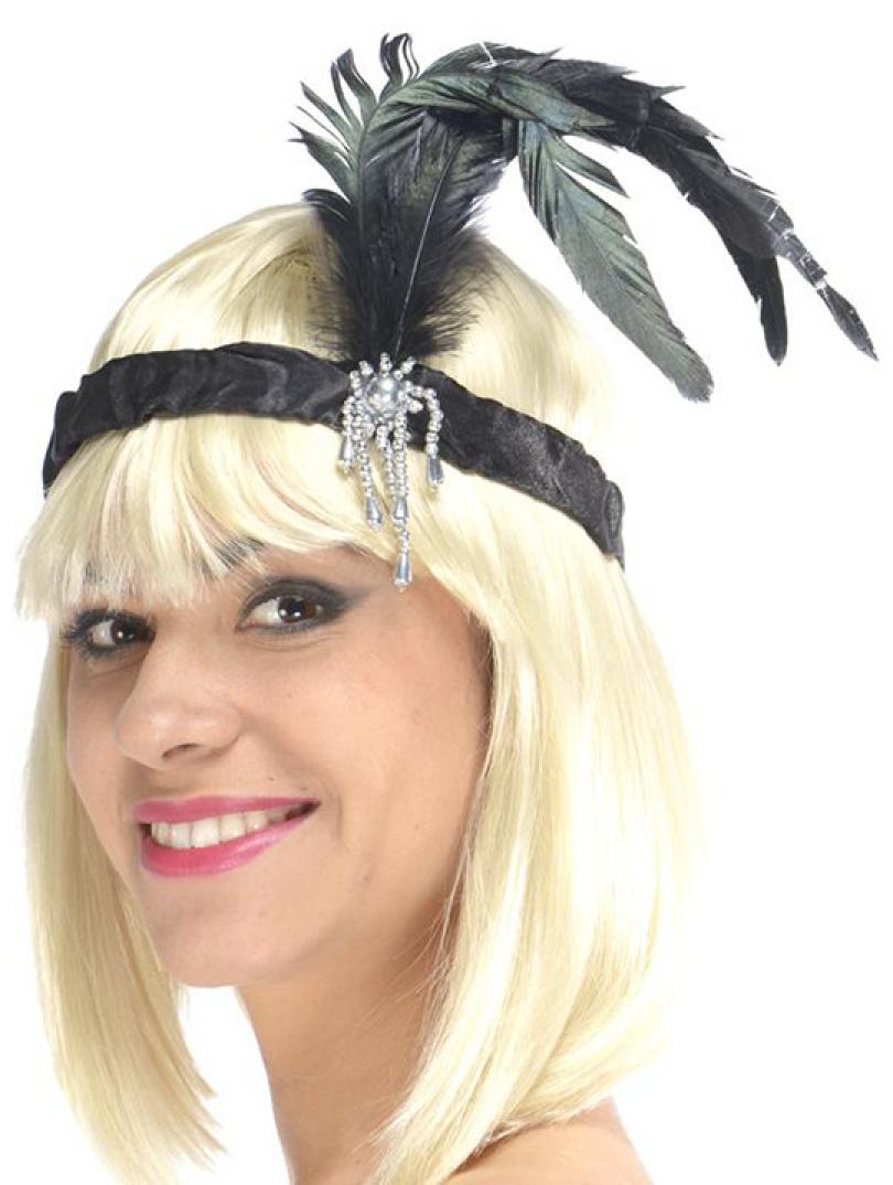 Bandeau Charleston noir avec plume