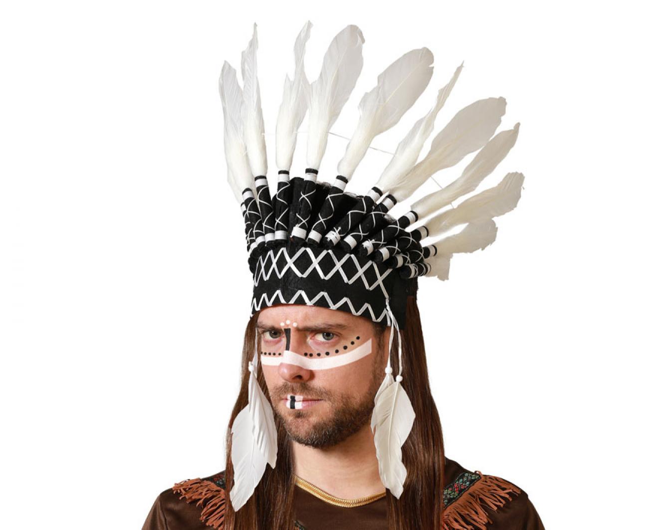 Coiffe panaché indien blanc et noir grand chef