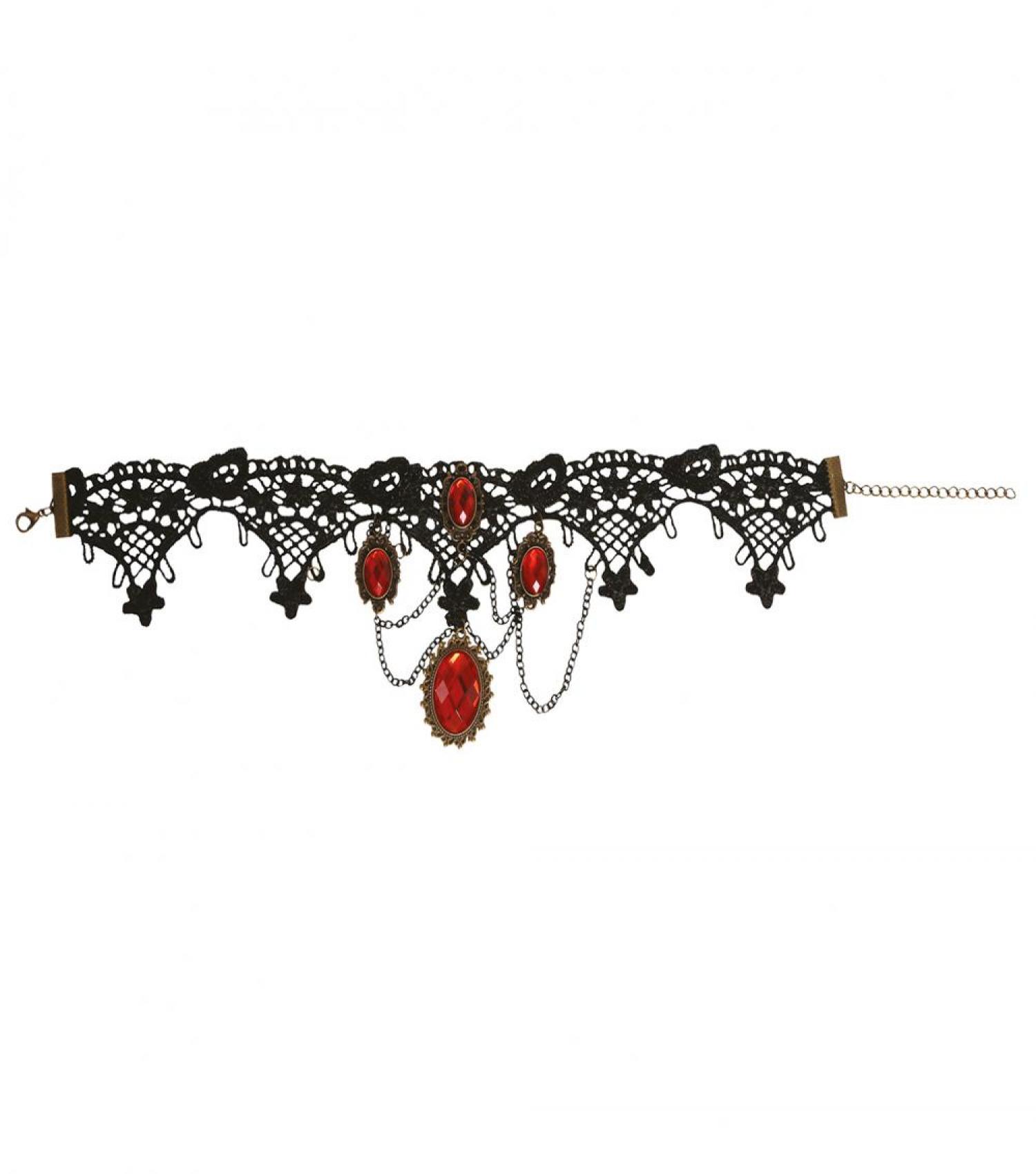 Ras de cou gothique dentelle pierres rouges