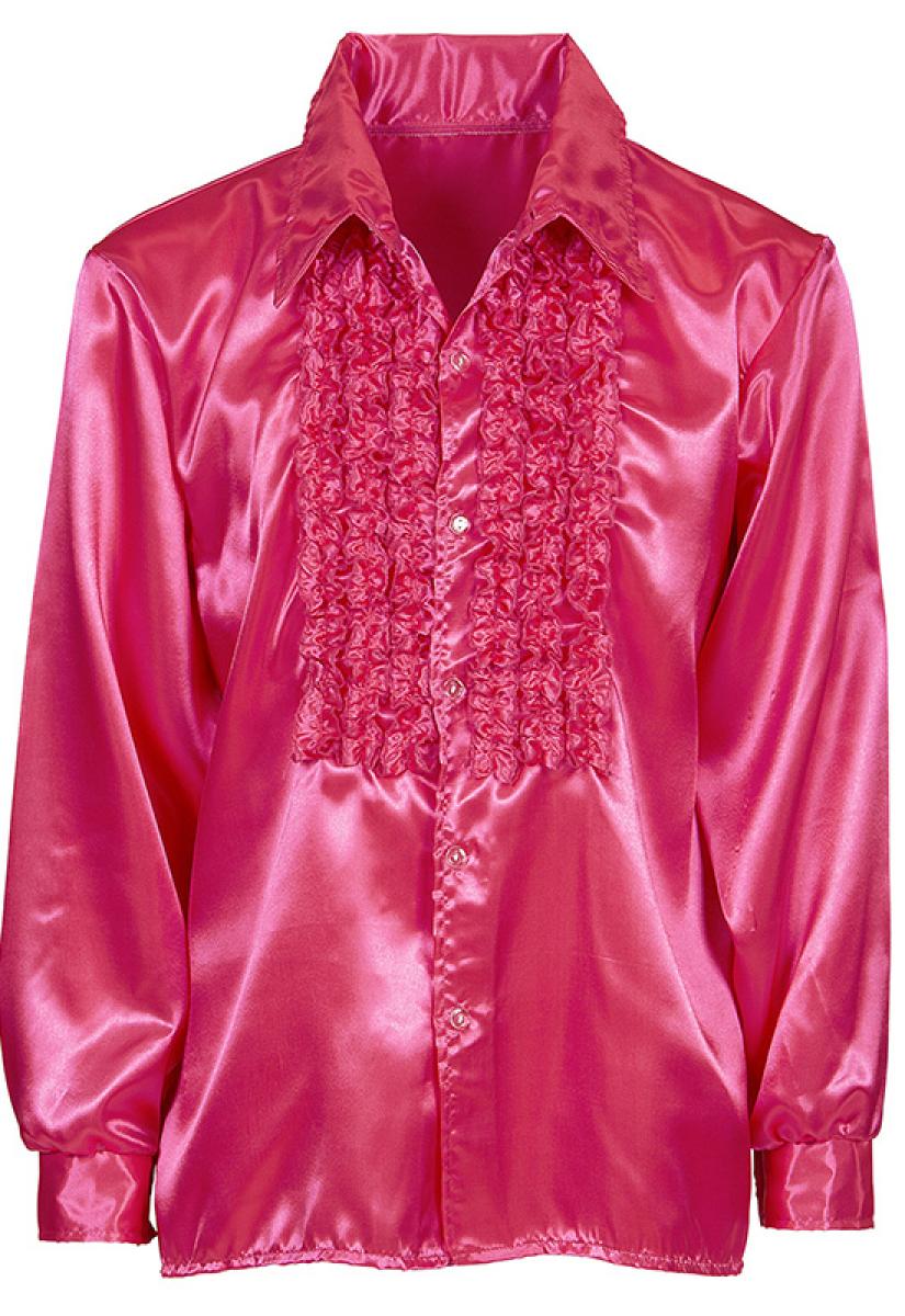 Chemise à jabot satin fuchsia taille M/L