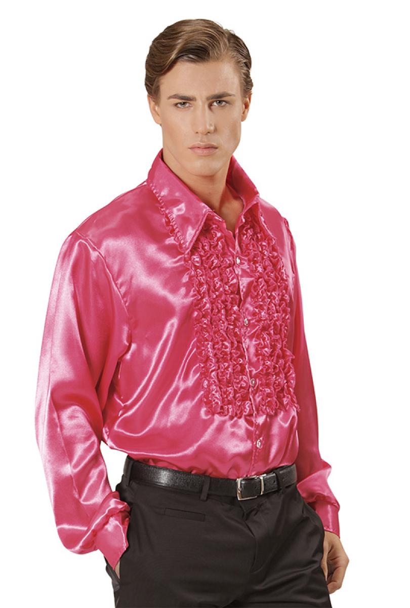 Chemise à jabot satin fuchsia taille M/L