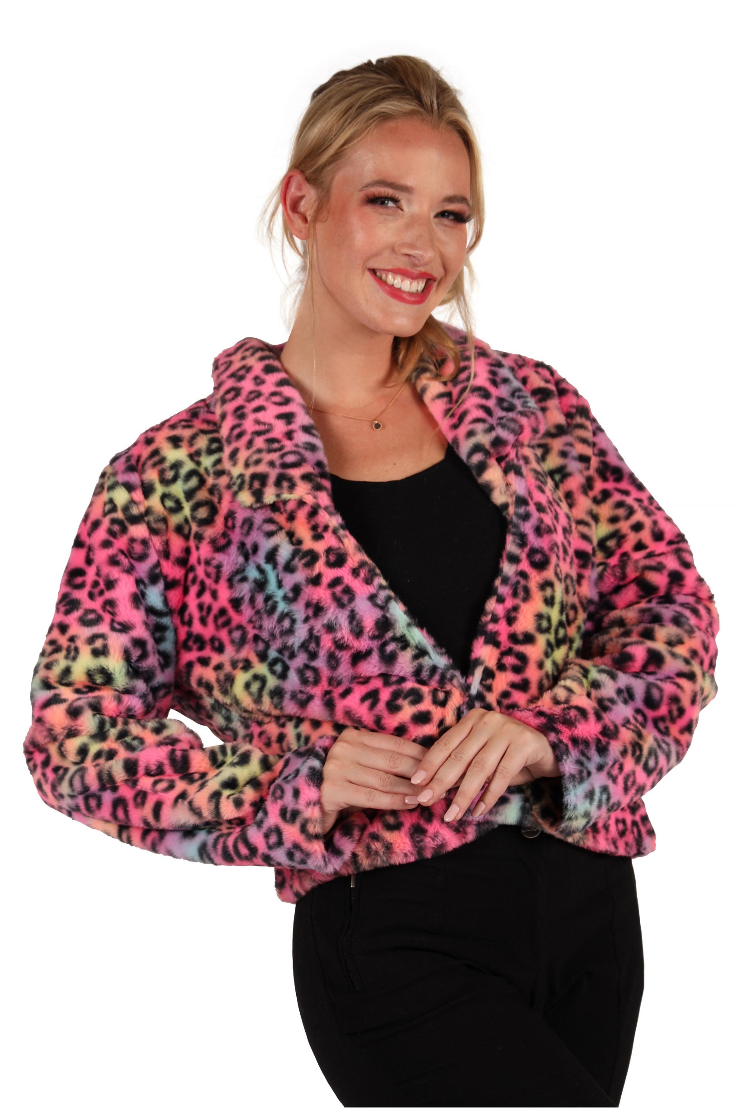 Veste en peluche fausse fourrure léopard multicolore femme taille M/L