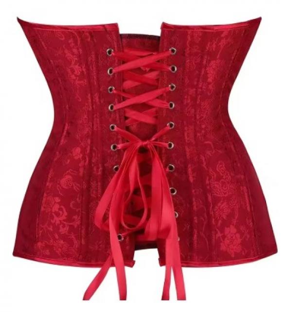 Corset bustier rouge à agrafes et lassets gothique à motifs taille M