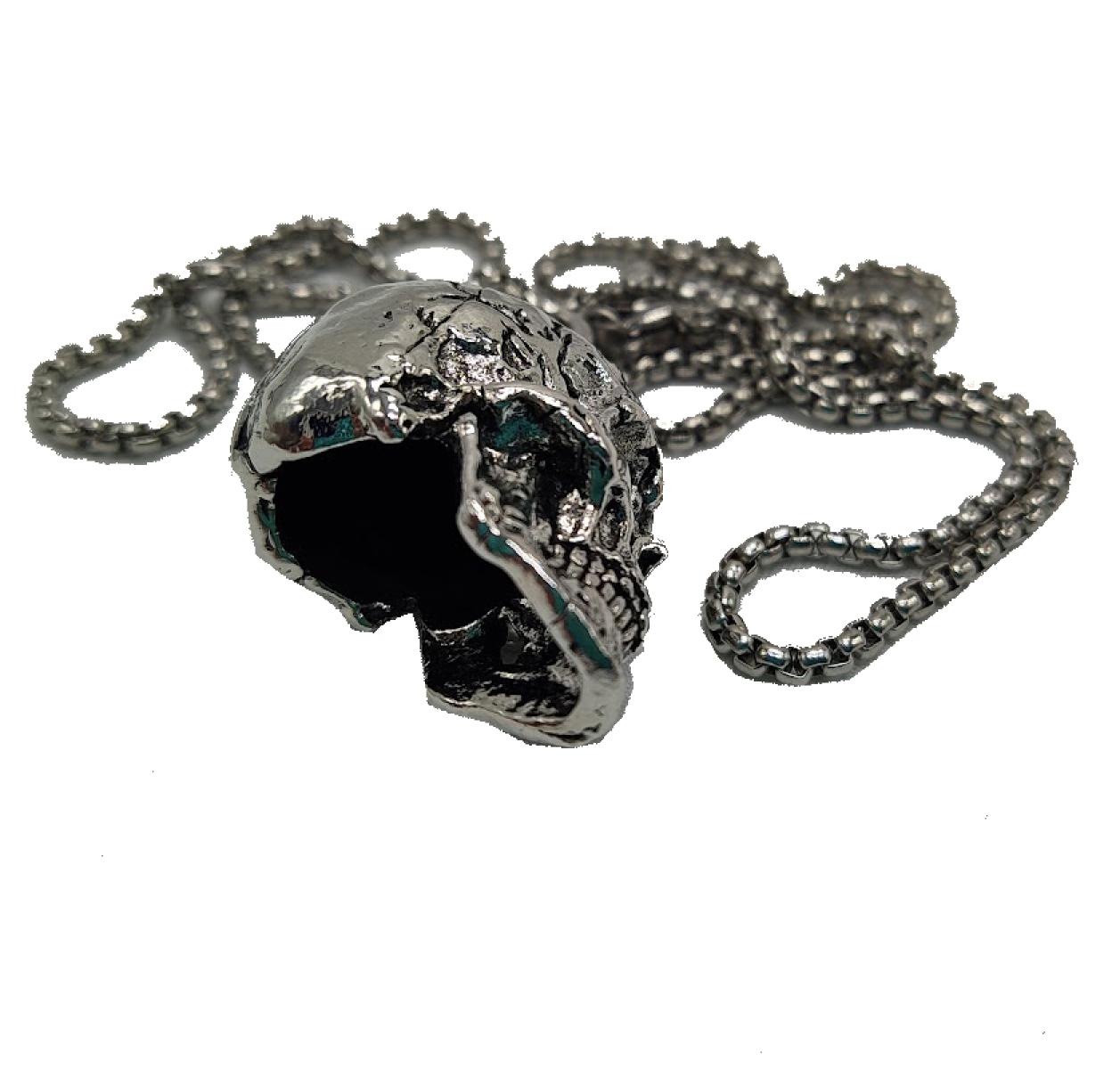 Collier crâne 3D pirate métal