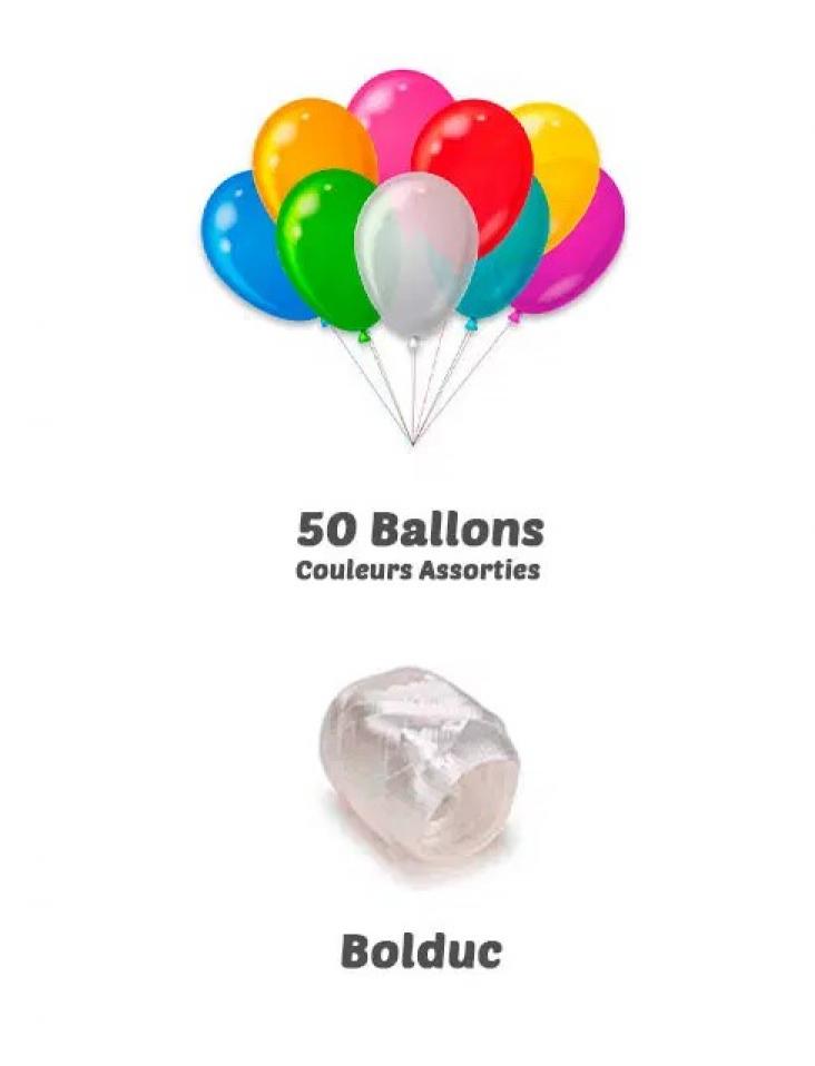 50 ballons multi 23cm + bolduc 40m