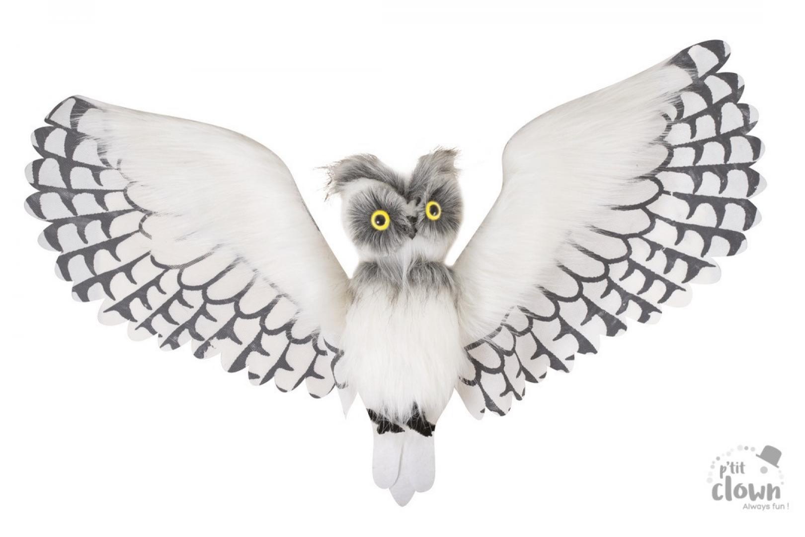 Chouette en plumes animée, sonore et lumineuse blanche