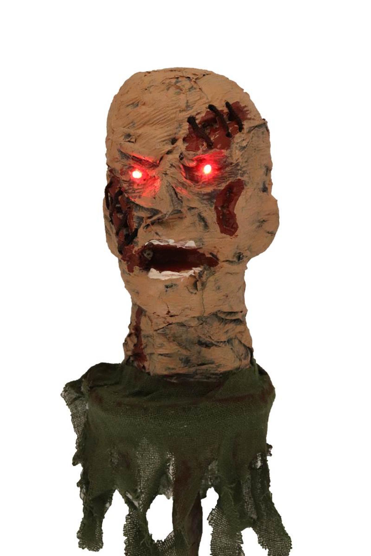 Tête de zombie yeux lumineux sur pied 55cm