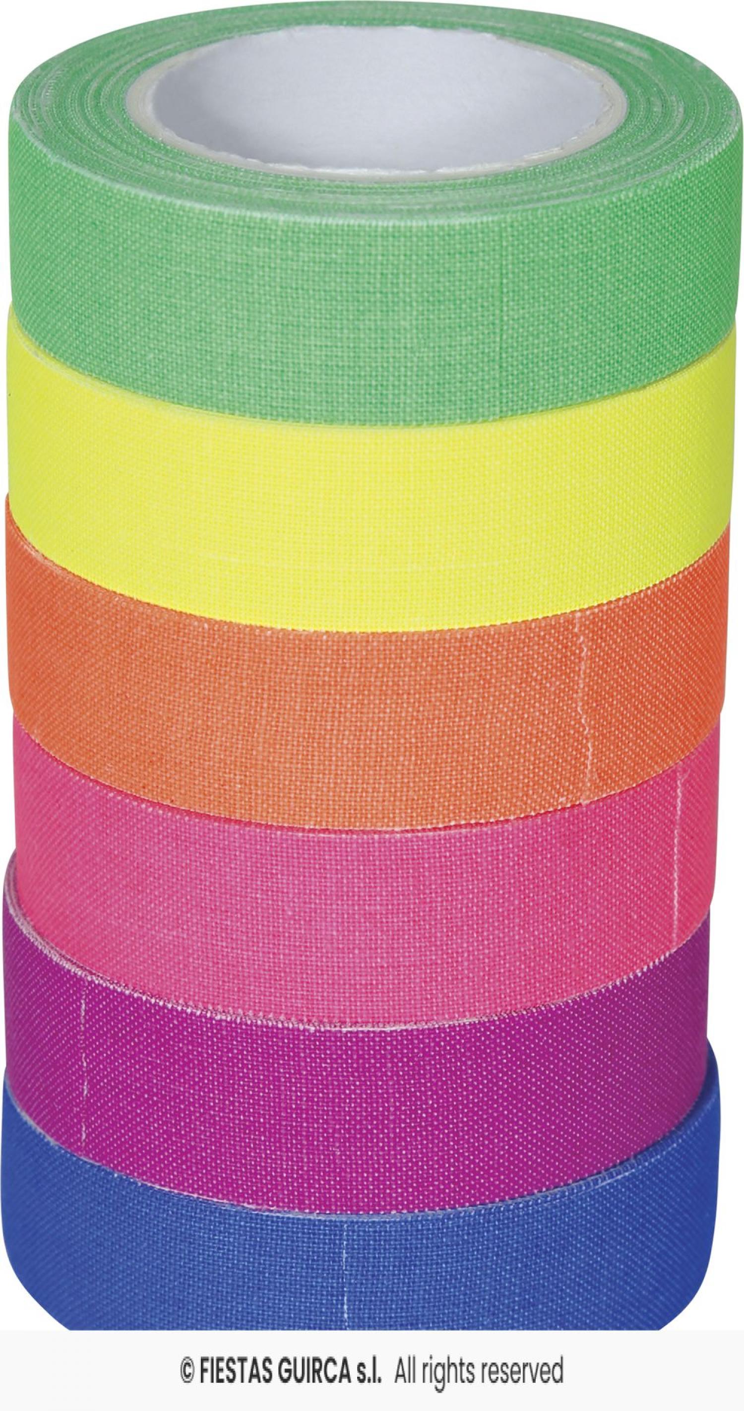 6 rouleaux adhésifs fluo néon 5 mètres chacun