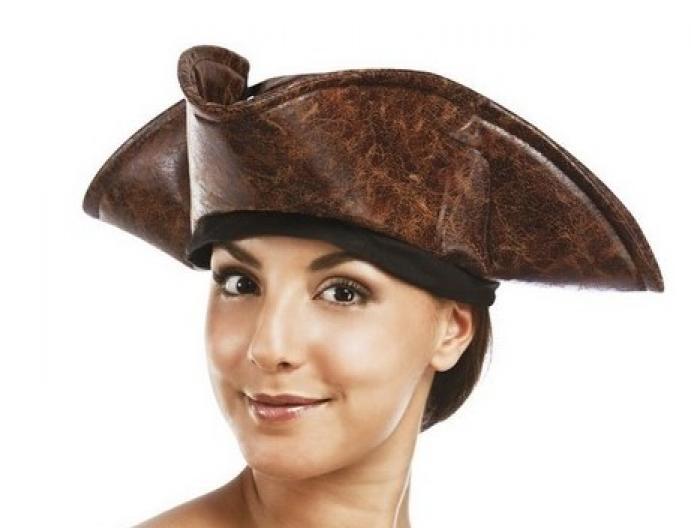Tricorne pirate imitation cuir marron Neptune