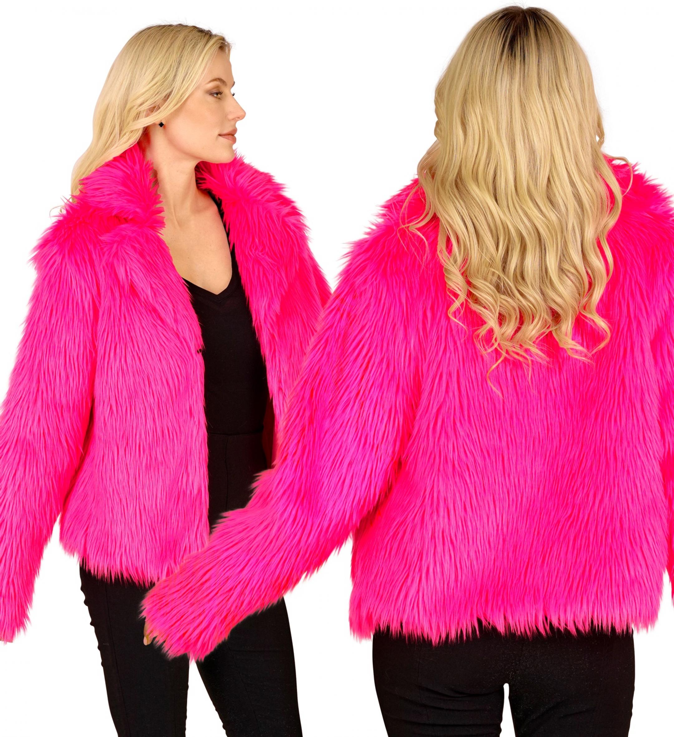 Veste en peluche fausse fourrure rose fluo femme taille XXL