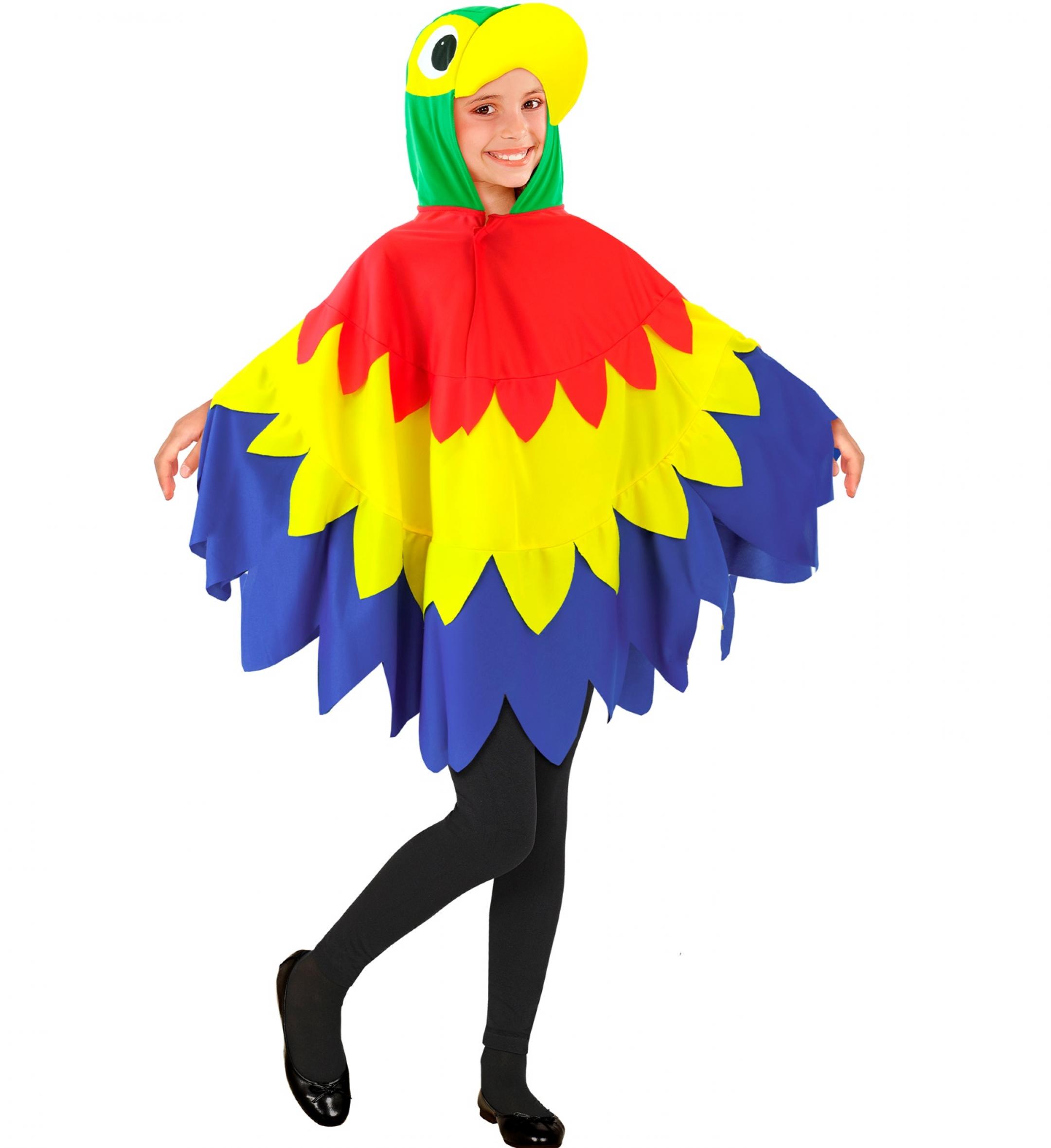 Poncho de perroquet multicolore avec capuche enfant