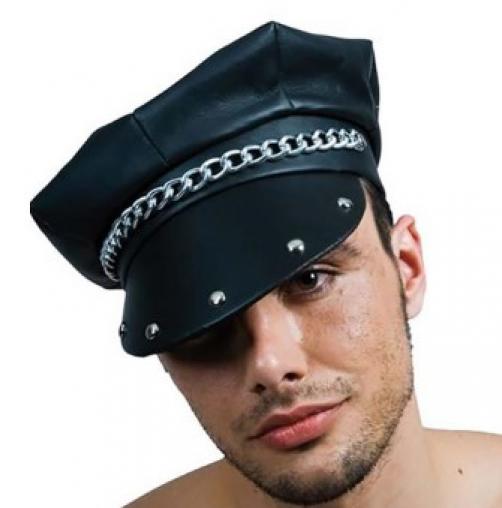 Casquette rocker noire vinyle faux cuir