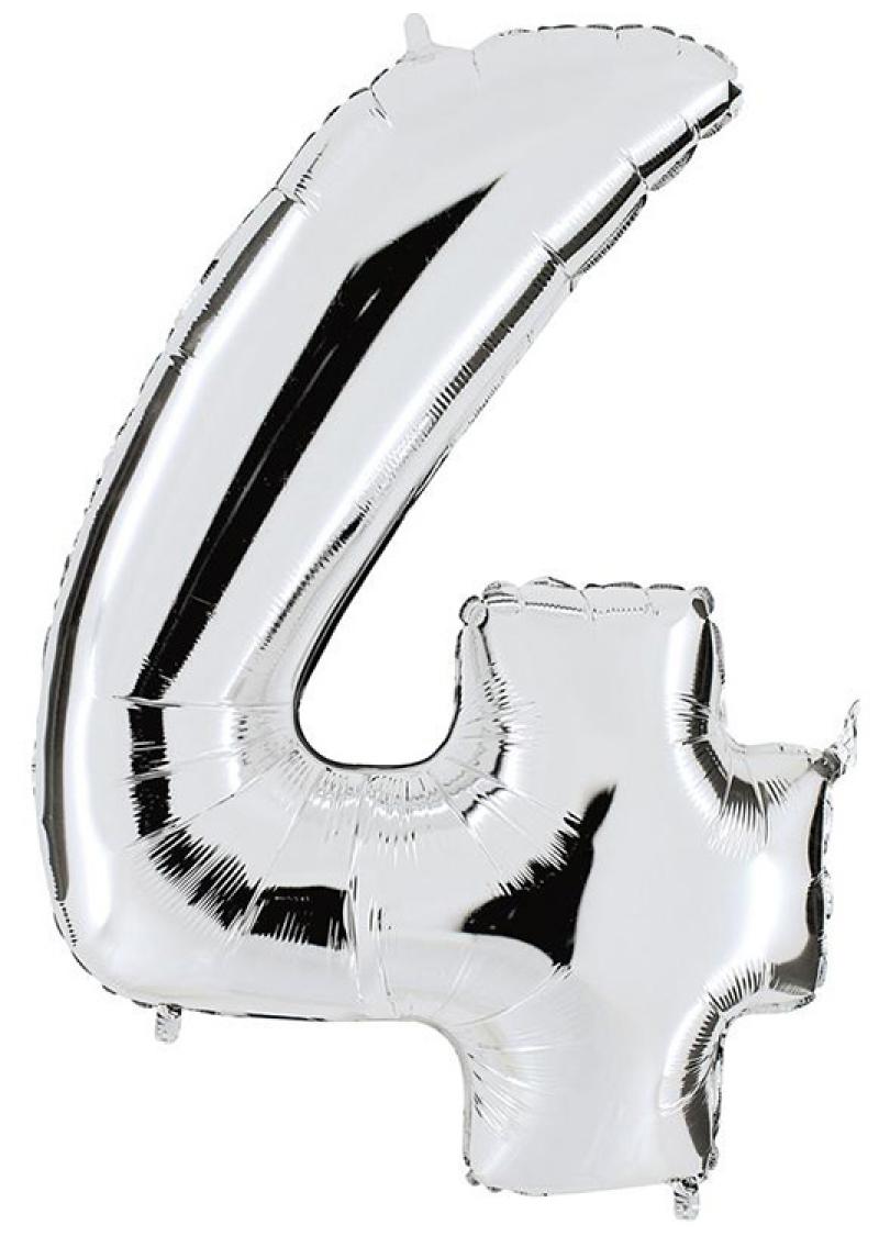Ballon argent chiffre 4 en mylar 86 cm