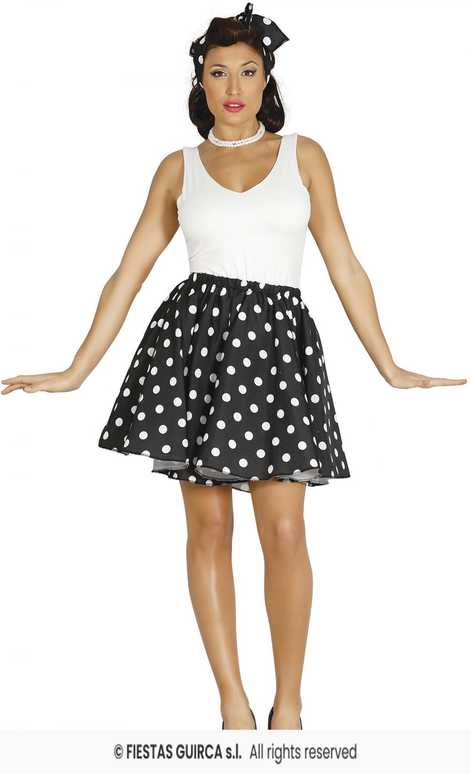 Jupe noire à pois blanc années 50 pin up avec jupon