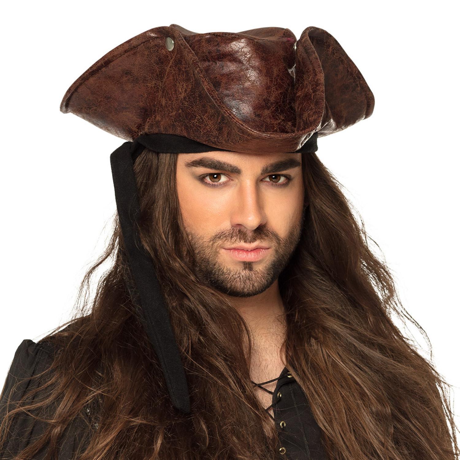 Tricorne pirate imitation cuir marron Neptune