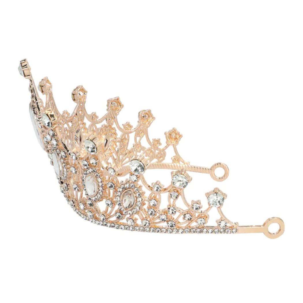 Diadème tiare métal or avec pierres diamants incrustées