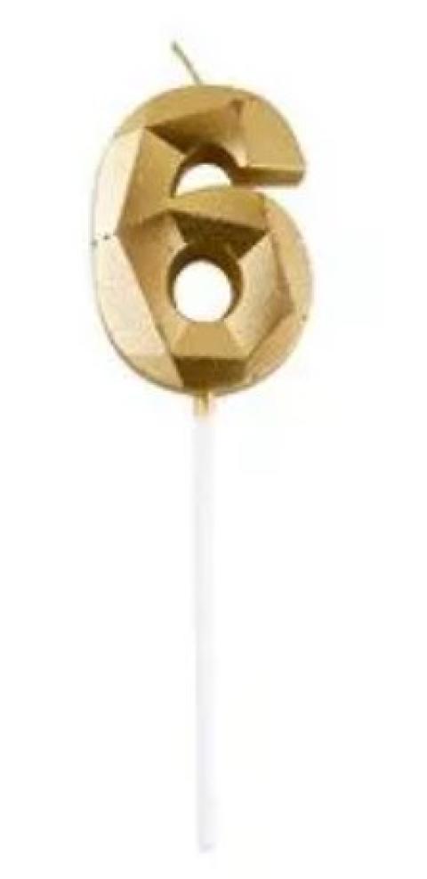 Bougie chiffre diamant or 6