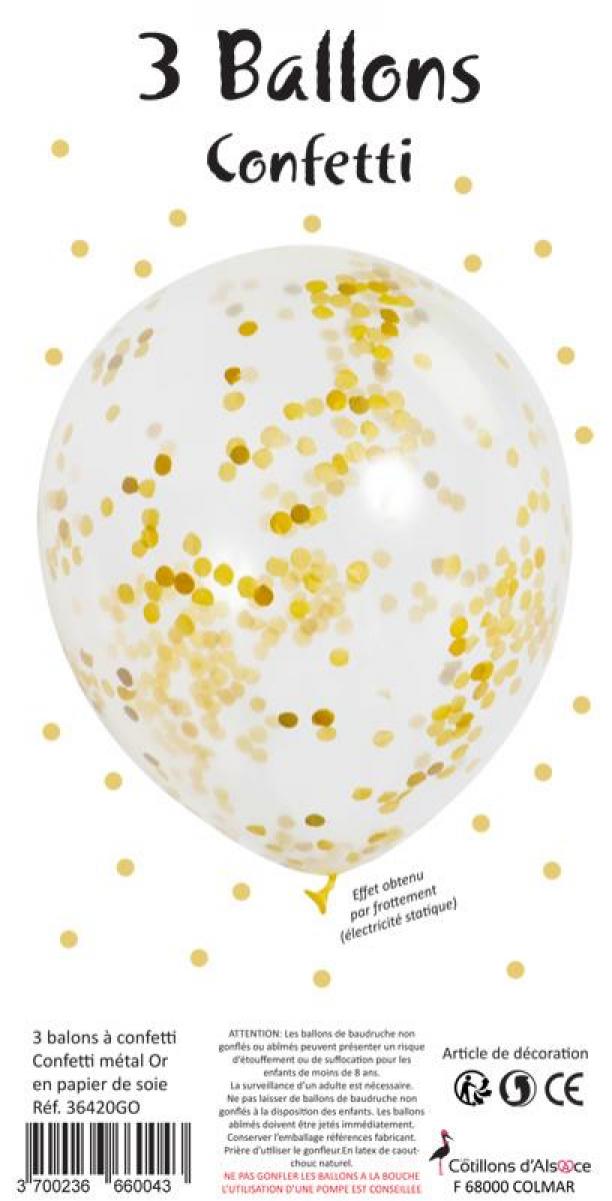 Sachet 3 ballons confettis couleur or